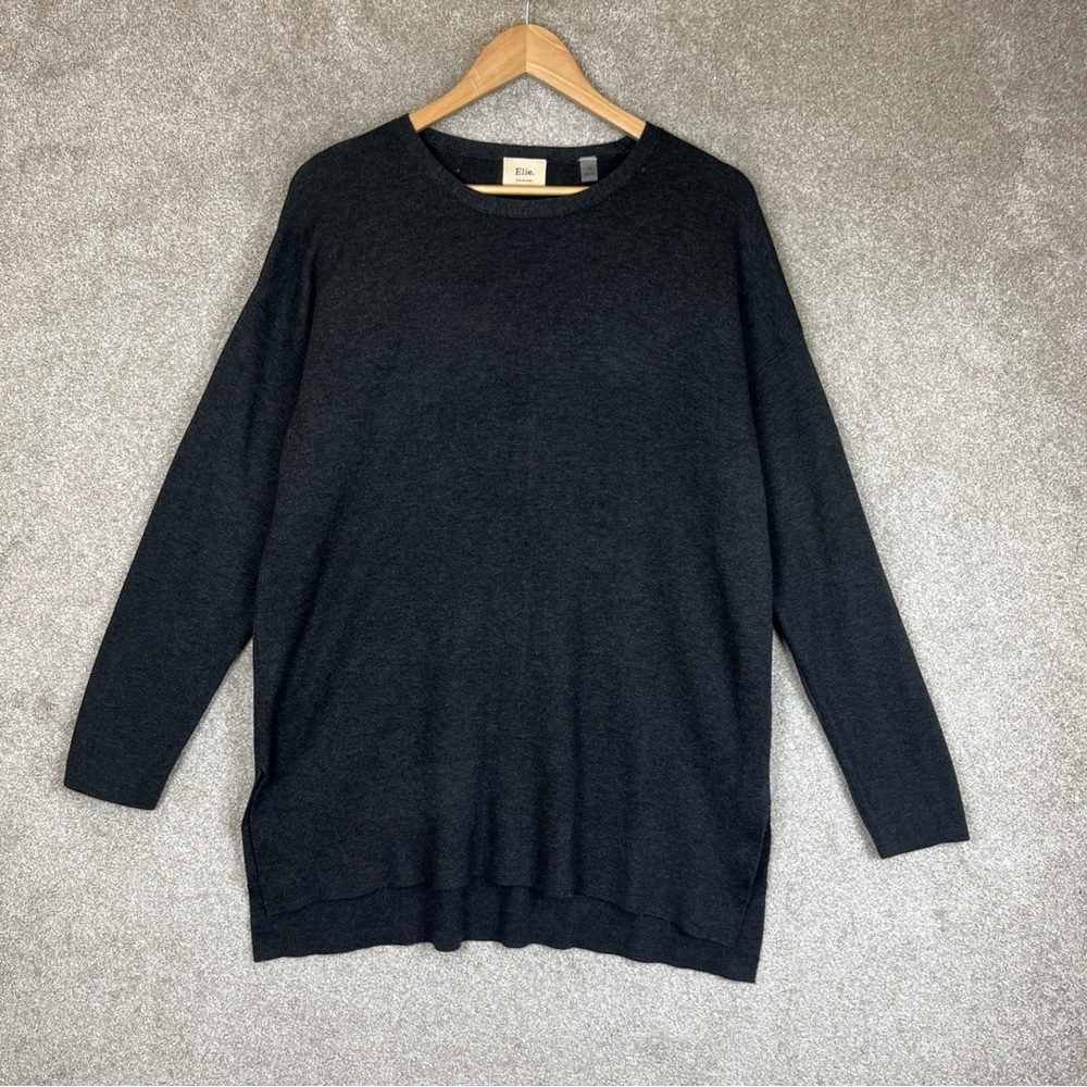 Elie Tahari Tunic Sweater Womens Large Gray Long Sleeve Pullover- 2721*